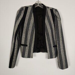 Quorum Women's Blazer Size 7 Black Gray Striped Wool Lined Business Casual Style